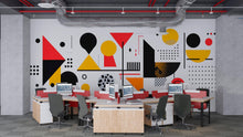 Load image into Gallery viewer, Modern Geometric Wall Decal • Abstract Shapes Office Wall Art • Large Peel and Stick Mural • Minimalist Red Yellow Black Sticker