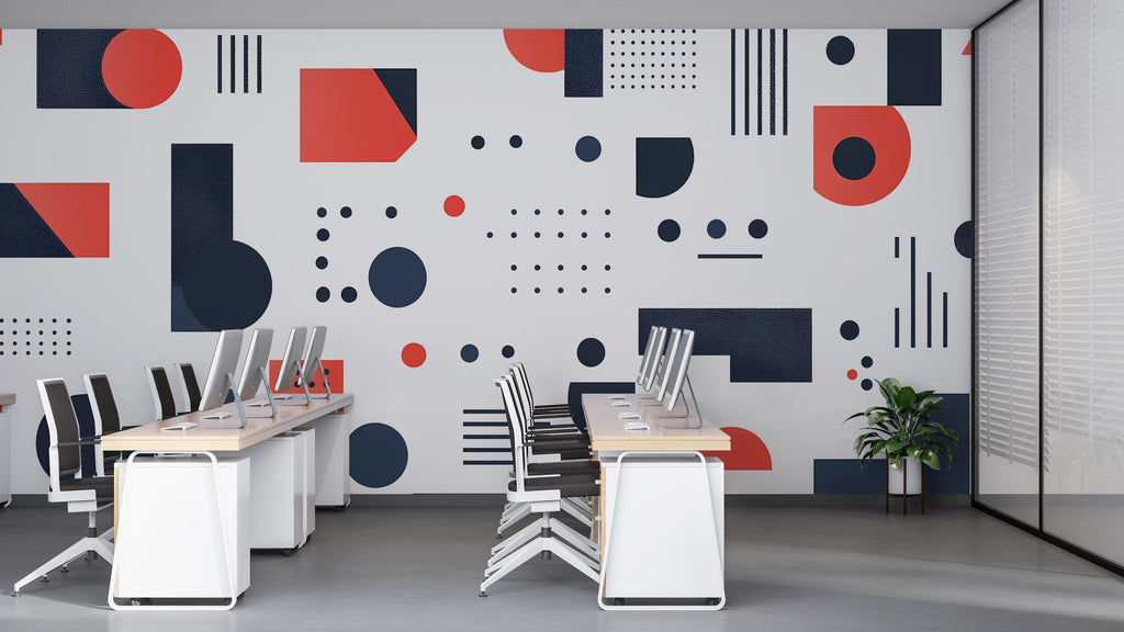 Modern Geometric Wall Decal for Office | Abstract Shapes Wall Sticker | Minimalist Workspace Decor | Large Removable Peel & Stick Mural