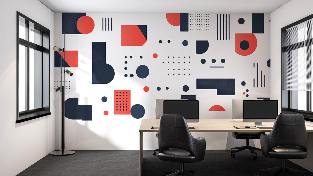 Modern Geometric Wall Decal for Office | Abstract Shapes Wall Sticker | Minimalist Workspace Decor | Large Removable Peel & Stick Mural