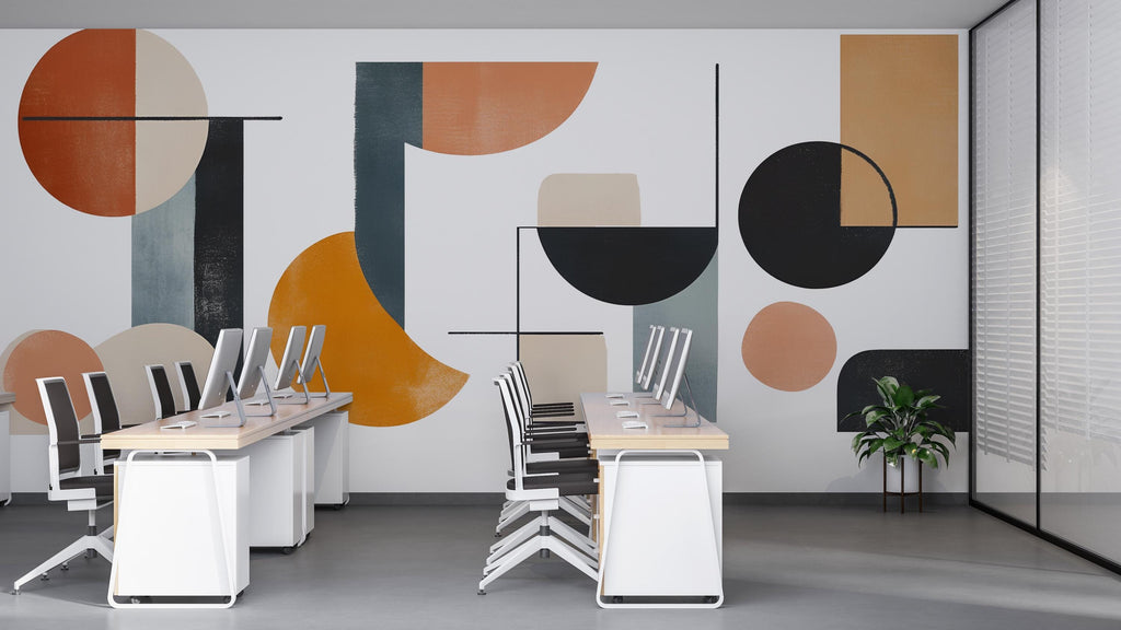Modern Geometric Wall Decal for Offices – Abstract Shapes Vinyl Sticker Mural, Contemporary Workspace Decor, Large Removable Wall Art