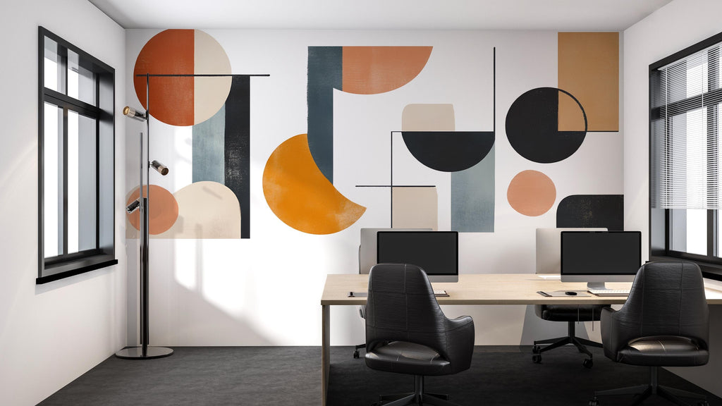 Modern Geometric Wall Decal for Offices – Abstract Shapes Vinyl Sticker Mural, Contemporary Workspace Decor, Large Removable Wall Art