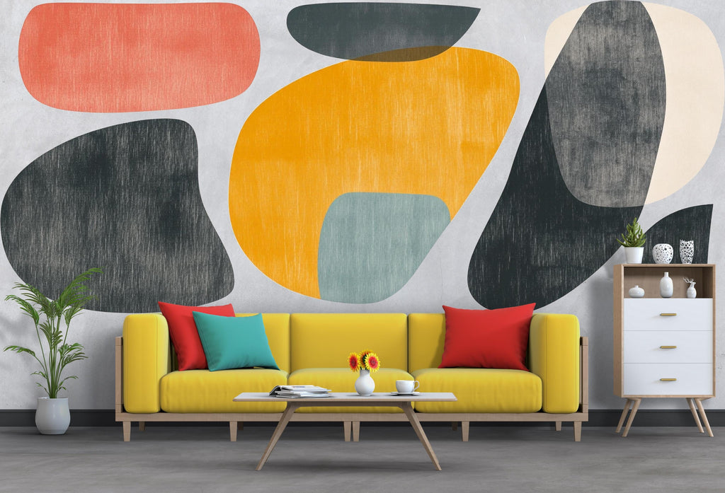 Modern Abstract Wall Decal • Large Peel & Stick Mural • Mid-Century Shapes Wall Art • Retro Geometric Sticker • Office Home Decor
