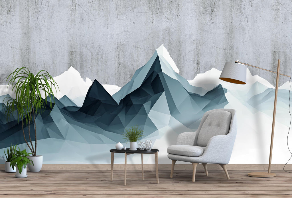 Geometric Mountain Wall Decal • Modern Mountain Range Wall Sticker • Large Office Wall Mural • Abstract Landscape Decor