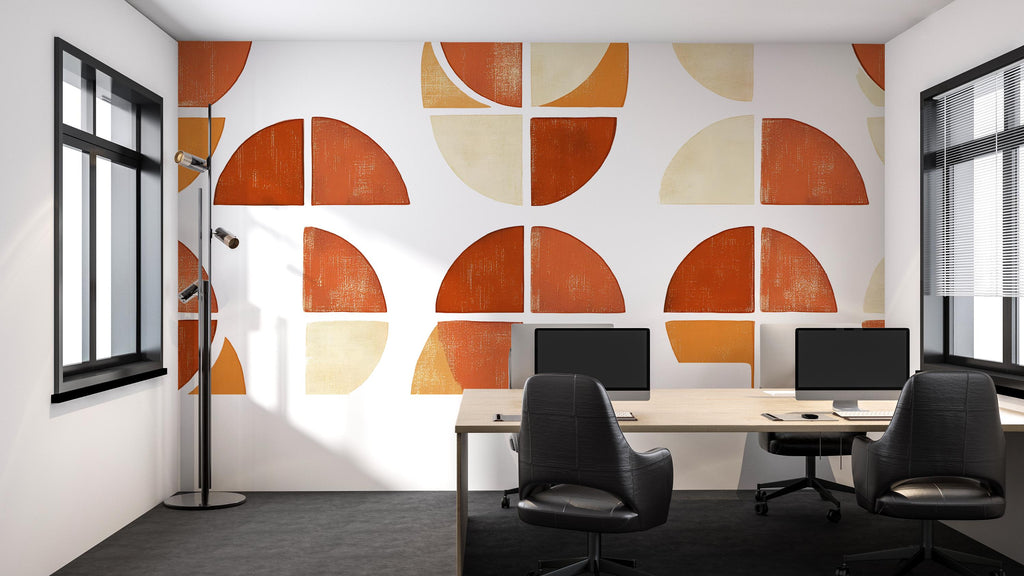 Modern Geometric Half Circle Wall Decal • Abstract Shapes Office Decor • Large Peel & Stick Mural • Mid Century Wall Sticker for Workspace