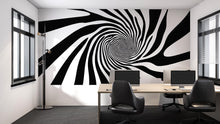 Load image into Gallery viewer, Hypnotic Swirl Wall Decal, Black And White Spiral Office Wall Art, Modern Large Abstract Sticker, Optical Illusion Mural For Workspace Decor