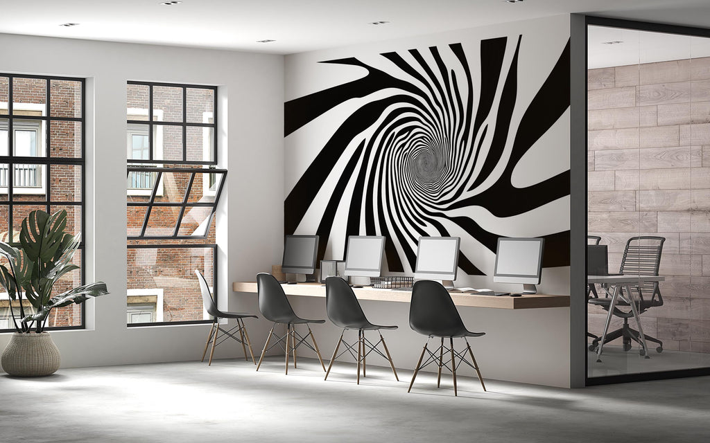 Hypnotic Swirl Wall Decal, Black And White Spiral Office Wall Art, Modern Large Abstract Sticker, Optical Illusion Mural For Workspace Decor