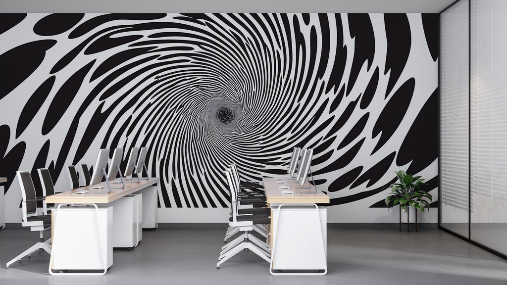 Black and White Vortex Wall Decal, Modern Optical Illusion Wall Sticker, Abstract Office Decor, Large Mural Sticker for Home or Workspace