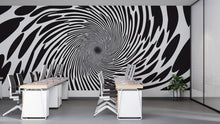Load image into Gallery viewer, Black and White Vortex Wall Decal, Modern Optical Illusion Wall Sticker, Abstract Office Decor, Large Mural Sticker for Home or Workspace