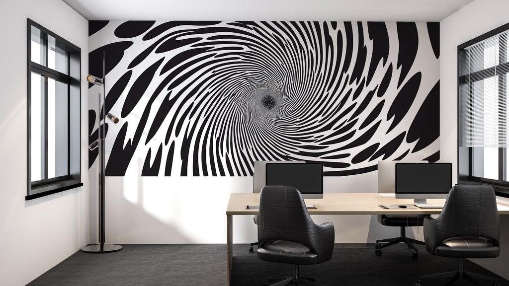 Black and White Vortex Wall Decal, Modern Optical Illusion Wall Sticker, Abstract Office Decor, Large Mural Sticker for Home or Workspace