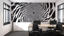 Load image into Gallery viewer, Black and White Vortex Wall Decal, Modern Optical Illusion Wall Sticker, Abstract Office Decor, Large Mural Sticker for Home or Workspace