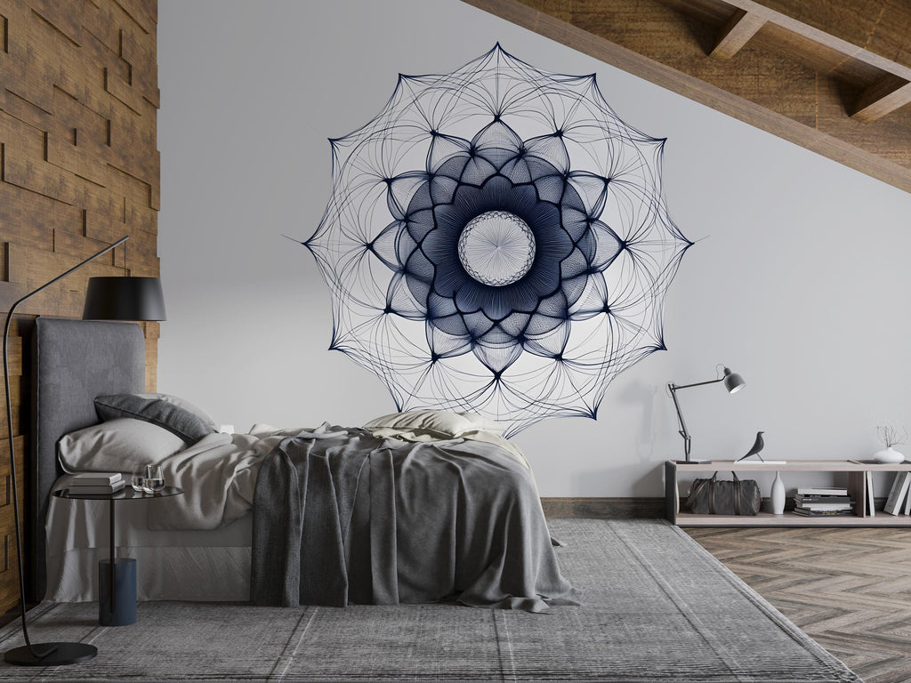 Geometric Mandala Wall Decal • Large Modern Mandala Sticker • Line Art Wall Mural • Bedroom Accent Wall Decor • Removable Peel & Stick Wall