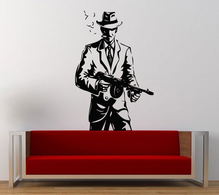 Mafia Man Killer Gangster With A Gun Bada Bing Wall Decal Sticker Vinyl Mural Leaving Bedroom Room Home Decor FREE SHIPPING L373