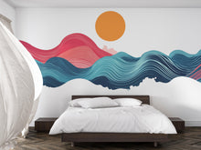 Load image into Gallery viewer, Sunset Ocean Wave Wall Decal – Large Vinyl Peel &amp; Stick Wave Mural, Modern Colorful Sea Wall Sticker for Bedroom, Living Room, Nursery