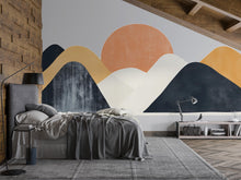 Load image into Gallery viewer, Abstract Mountain Wall Decal – Modern Landscape Sticker, Mid-Century Style Sun &amp; Hills Mural, Large Removable Wall Art for Bedroom, Office