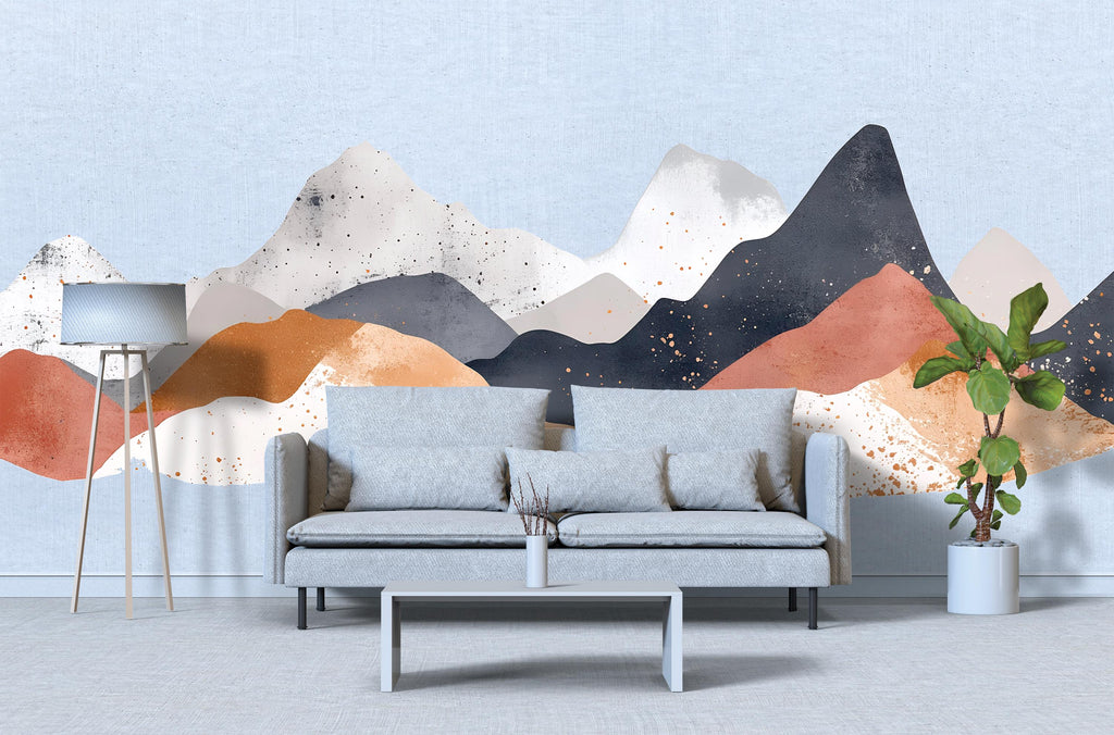 Abstract Mountain Wall Decal – Modern Neutral Landscape Mural, Large Peel & Stick Wall Sticker for Living Room, Bedroom And Office Decor