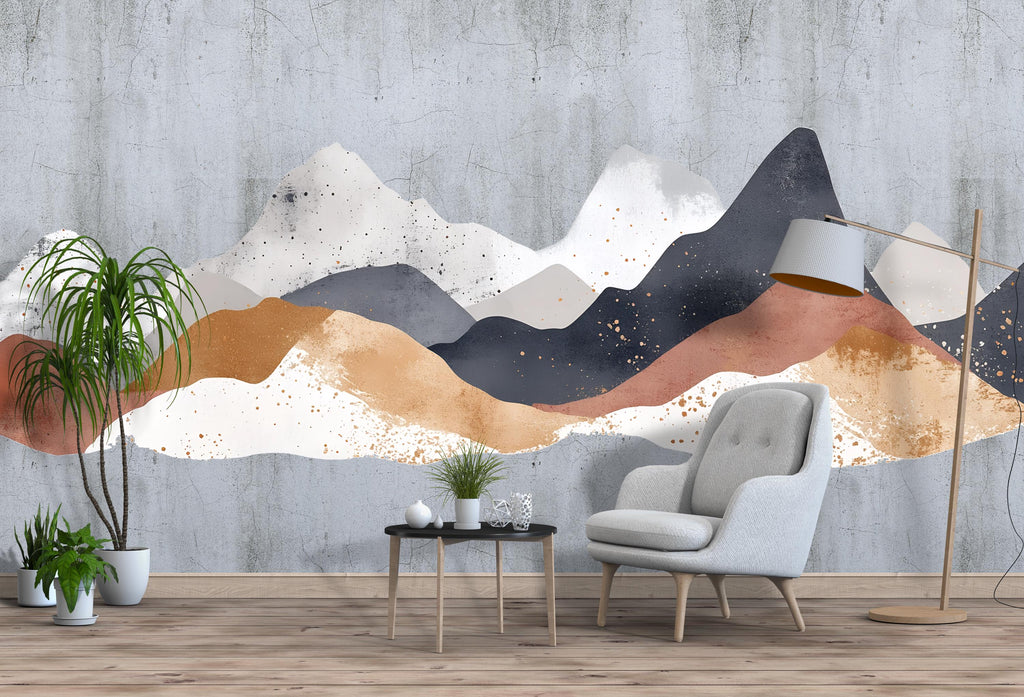 Abstract Mountain Wall Decal – Modern Neutral Landscape Mural, Large Peel & Stick Wall Sticker for Living Room, Bedroom And Office Decor