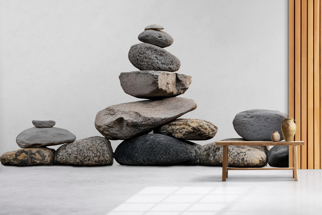 Zen Stacked Stones Wall Decal | Large Rock Mural Sticker | Minimalist Nature Wall Art | Spa Decor | Meditation Room Decor | Peel & Stick