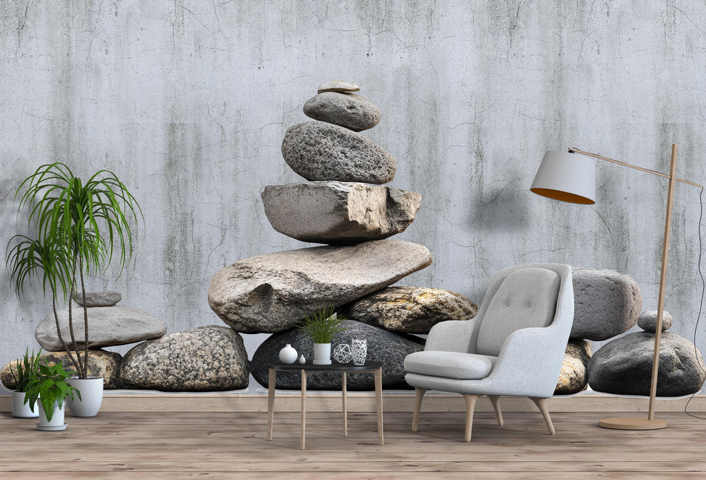 Zen Stacked Stones Wall Decal | Large Rock Mural Sticker | Minimalist Nature Wall Art | Spa Decor | Meditation Room Decor | Peel & Stick