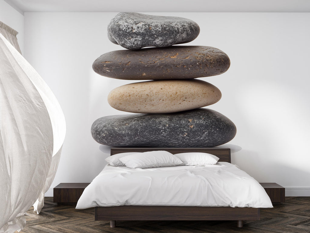 Stacked Stones Wall Decal • Large Zen Rock Mural for Bedroom • Spa Meditation Wall Art • Peel and Stick Stone Sticker • Calm Nature Decor