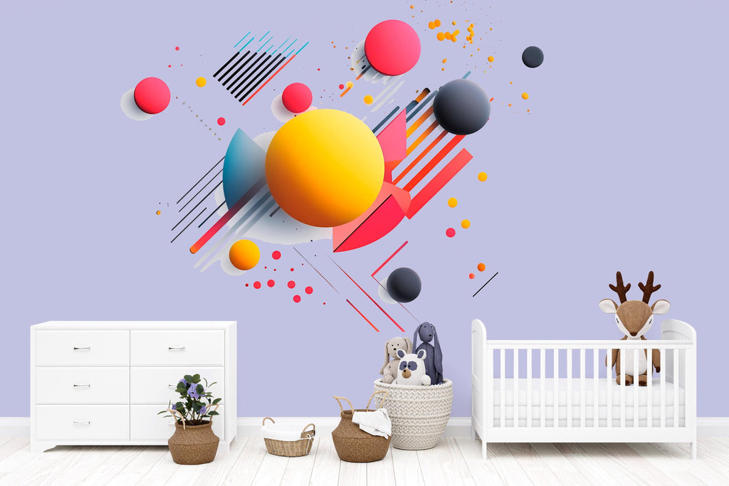 Kids Abstract Geometric Wall Decal • 3D Shapes Wall Sticker • Colorful Modern Nursery Mural • Playroom Decor • Removable Kids Wall Art