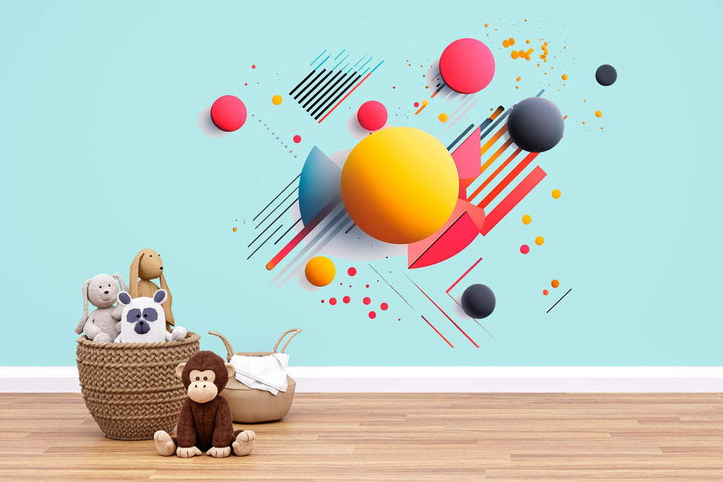 Kids Abstract Geometric Wall Decal • 3D Shapes Wall Sticker • Colorful Modern Nursery Mural • Playroom Decor • Removable Kids Wall Art