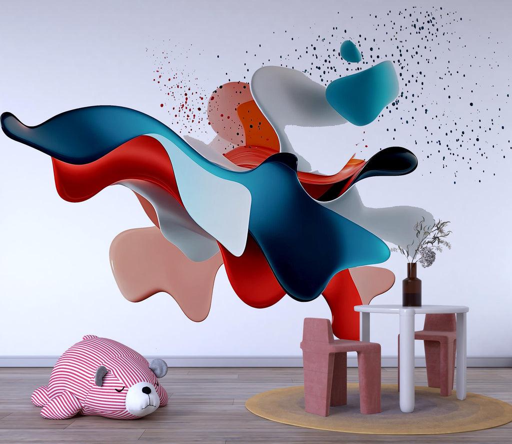 Abstract Fluid Splash Wall Decal for Nursery | Colorful 3D Wave Sticker | Modern Kids Room Decor | Large Peel & Stick Mural, Playroom Accent
