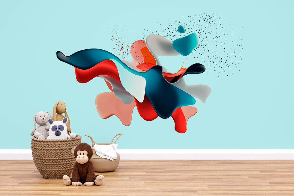 Abstract Fluid Splash Wall Decal for Nursery | Colorful 3D Wave Sticker | Modern Kids Room Decor | Large Peel & Stick Mural, Playroom Accent