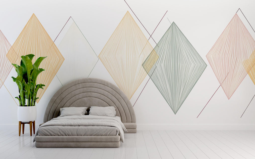 Geometric Diamond Wall Decal • Modern Pastel Shapes Wall Sticker • Minimalist Line Art Decor • Bedroom Living Room Office Mural