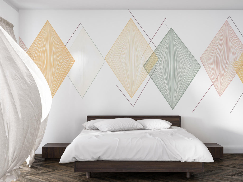 Geometric Diamond Wall Decal • Modern Pastel Shapes Wall Sticker • Minimalist Line Art Decor • Bedroom Living Room Office Mural