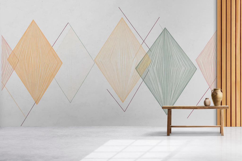 Geometric Diamond Wall Decal • Modern Pastel Shapes Wall Sticker • Minimalist Line Art Decor • Bedroom Living Room Office Mural