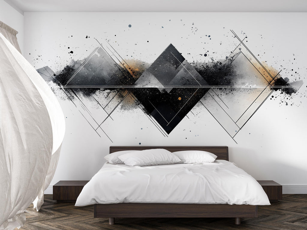 Geometric Abstract Wall Decal | Modern Diamond Shape Wall Sticker | Neutral Minimalist Mural for Living Room, Bedroom, Office Decor