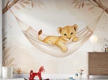 Load image into Gallery viewer, Baby Lion Nursery Wall Art, Watercolor Jungle Animal Print, Cute Lion Cub Illustration, Neutral Safari Nursery Decor, Kids Room Art 195DE