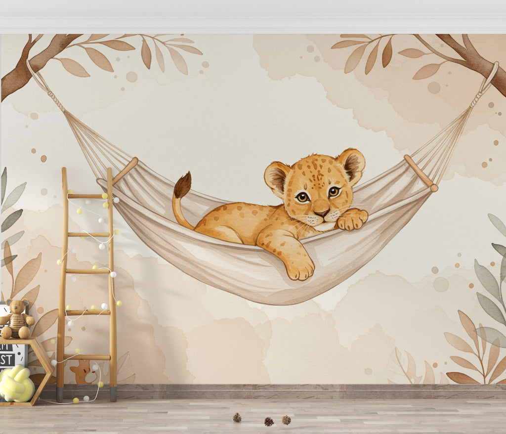 Baby Lion Nursery Wall Art, Watercolor Jungle Animal Print, Cute Lion Cub Illustration, Neutral Safari Nursery Decor, Kids Room Art 195DE