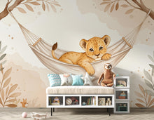 Load image into Gallery viewer, Baby Lion Nursery Wall Art, Watercolor Jungle Animal Print, Cute Lion Cub Illustration, Neutral Safari Nursery Decor, Kids Room Art 195DE