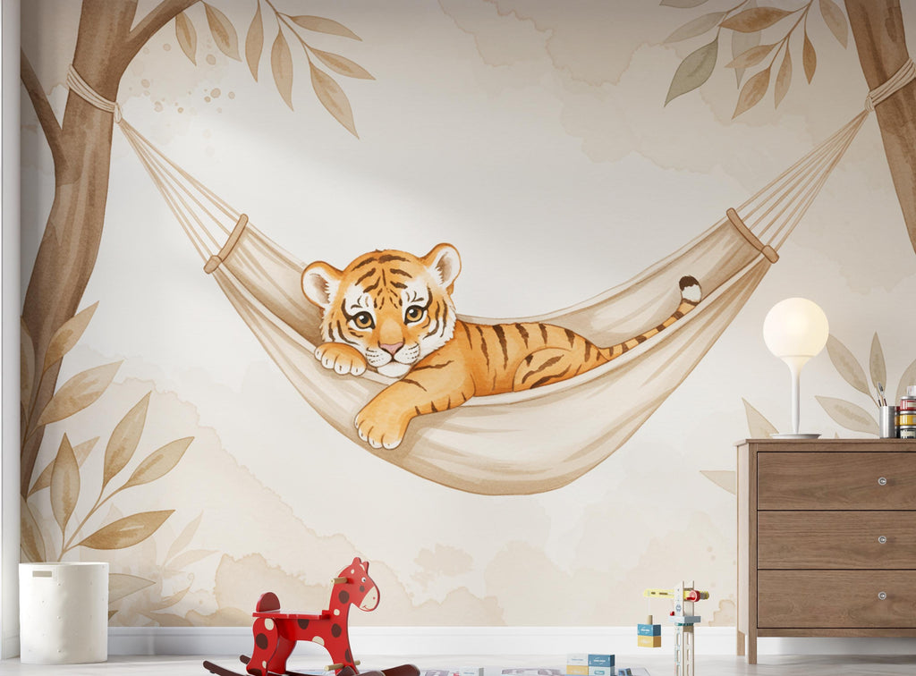 Baby Tiger Nursery Wall Art, Watercolor Jungle Animal Print, Cute Tiger Cub Illustration, Neutral Safari Nursery Decor, Kids Room Art 196DE