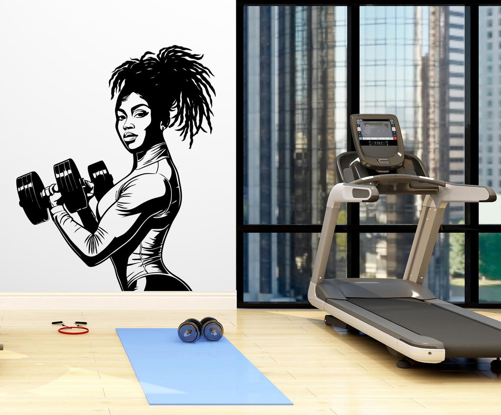 Gym Wall Decal Afro Girl Power fitness Quote Decor Workout Art Vinyl Gym Wall Stickers Bedroom Gym Workout Girl Motivation Crossfit 710LU