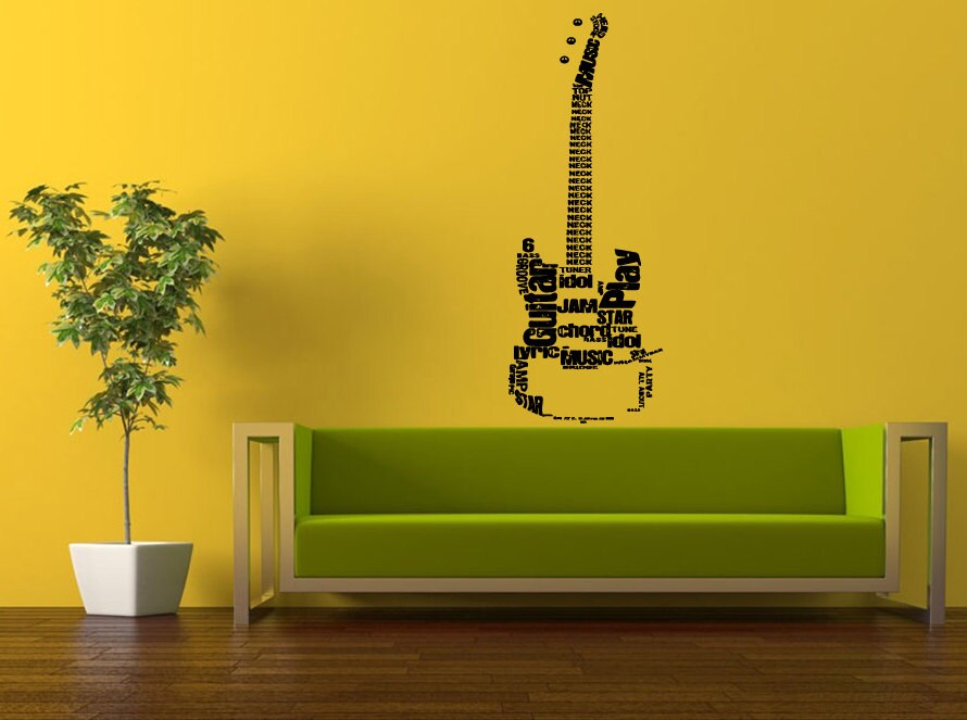 Wall Decal Vinyl Sticker Decals Peal And Stick Cheap Decor Art Rock Electric Music Guitar Words Amp Groove Play Idol Tune Lyric Chord L385
