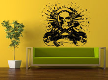 Load image into Gallery viewer, Wall Decal Vinyl Sticker Decals Peal And Stick Cheap Decor Art Rock N Roll Skull Two Guitars Roses Explosion Music L386