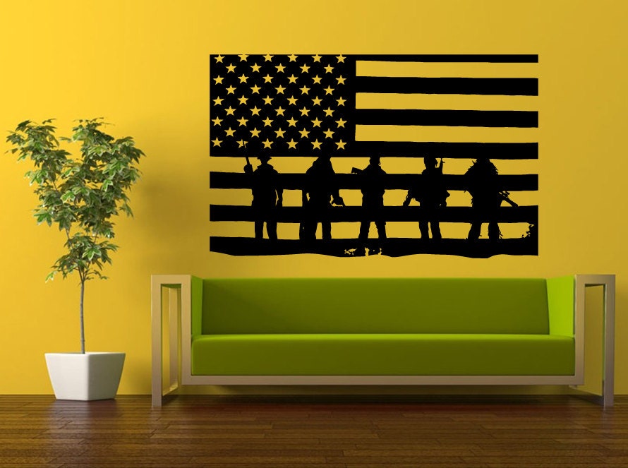 Wall Decal Vinyl Sticker Decals Peal And Stick Cheap Decor Art American Army Navy Marine Military Soldier Troops Salute American Flag L391
