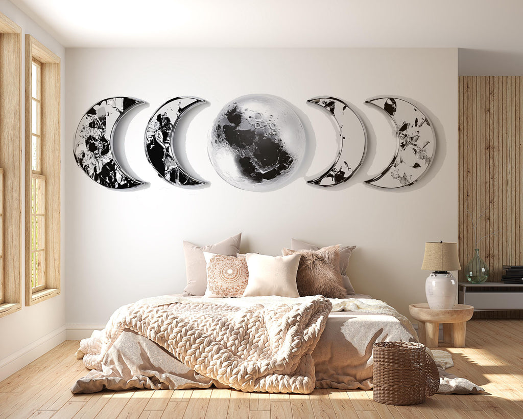 Black Marble Moon Phase Wall Decal • Lunar Cycle Sticker • Modern Moon Mural for Bedroom • Aesthetic Wall Art • Space & Boho Home Decor