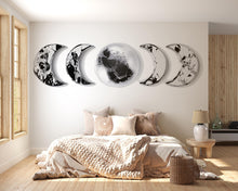 Load image into Gallery viewer, Black Marble Moon Phase Wall Decal • Lunar Cycle Sticker • Modern Moon Mural for Bedroom • Aesthetic Wall Art • Space &amp; Boho Home Decor