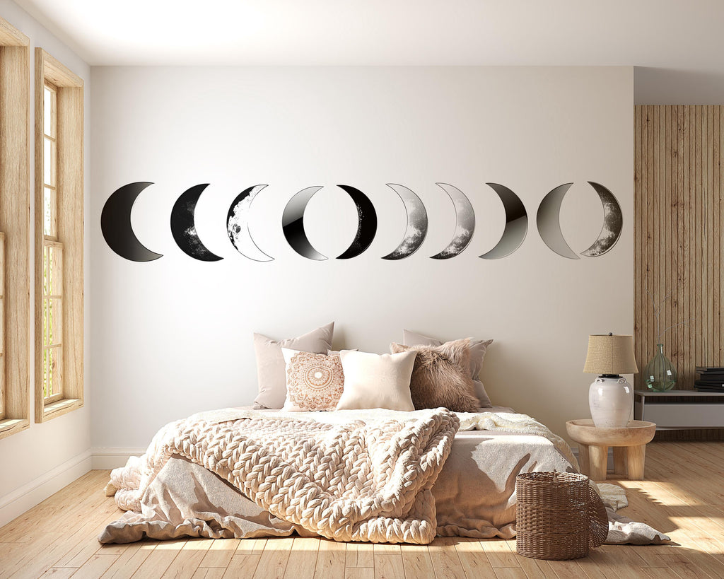 Moon Phases Wall Decal • Modern Minimalist Lunar Cycle Sticker • Boho Bedroom Wall Art • Celestial Decor for Meditation Room • Moon Wall
