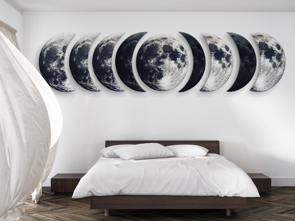 Moon Phases Wall Decal • Realistic Lunar Cycle Sticker • Celestial Moon Art for Living Room & Bedroom • Boho Modern Wall Decor • Moon Phase