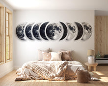 Load image into Gallery viewer, Moon Phases Wall Decal • Realistic Lunar Cycle Sticker • Celestial Moon Art for Living Room &amp; Bedroom • Boho Modern Wall Decor • Moon Phase