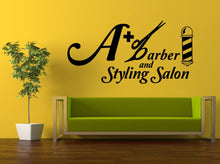 Load image into Gallery viewer, Wall Decal Vinyl Sticker Decals Peal And Stick Cheap Decor Art Hair Beauty Barbershop Logo Sign Emblem A Plus Barber And Styling Salon L396