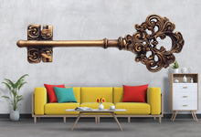 Load image into Gallery viewer, Vintage Key Wall Decal • Ornate Antique Key Sticker • Victorian Steampunk Wall Art • Large Retro Key Mural • Home Office Decor