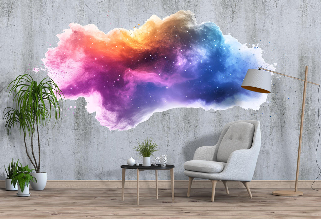 Colorful Nebula Wall Decal • Galaxy Cloud Wall Sticker • Cosmic Space Mural for Bedroom & Living Room • Vibrant Celestial Wall Art