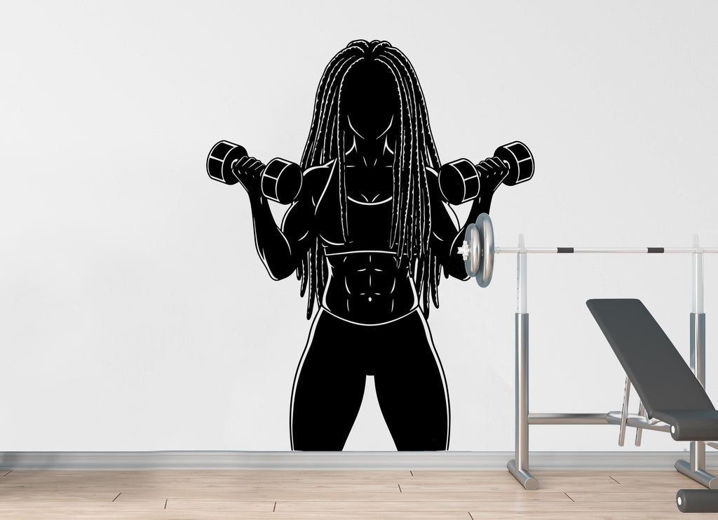 Afro American Girl Locs Gym Wall Decal Power fitness Women Squat Decor Workout Art Vinyl Wall Stickers Bedroom 186DE