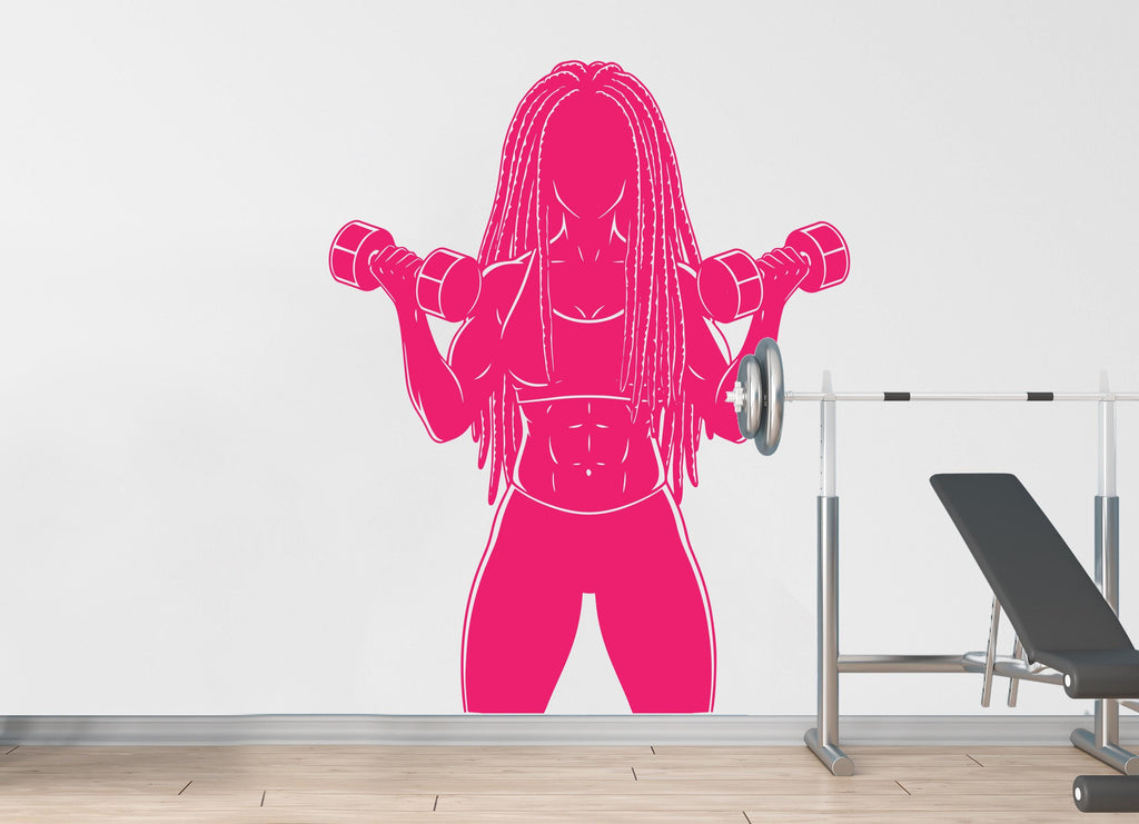 Afro American Girl Locs Gym Wall Decal Power fitness Women Squat Decor Workout Art Vinyl Wall Stickers Bedroom 186DE