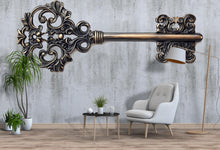 Load image into Gallery viewer, Antique Key Wall Decal • Ornate Vintage Key Sticker • Large Victorian Wall Art • Steampunk Bedroom Decor • Retro Metal Key Mural •
